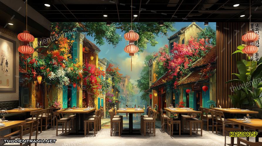 Tranh dán tường Phố cổ Hà Nội, Phố xưa - -HA250813-5P - Tranh tường chất lượng cao